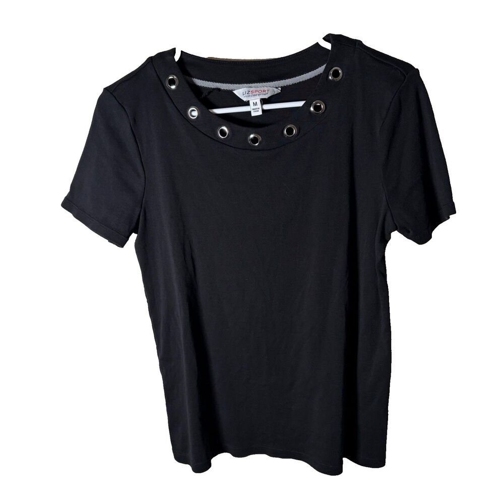 Liz Claiborne Sport T-Shirt Women's Medium Short Sleeve Black Casual Top